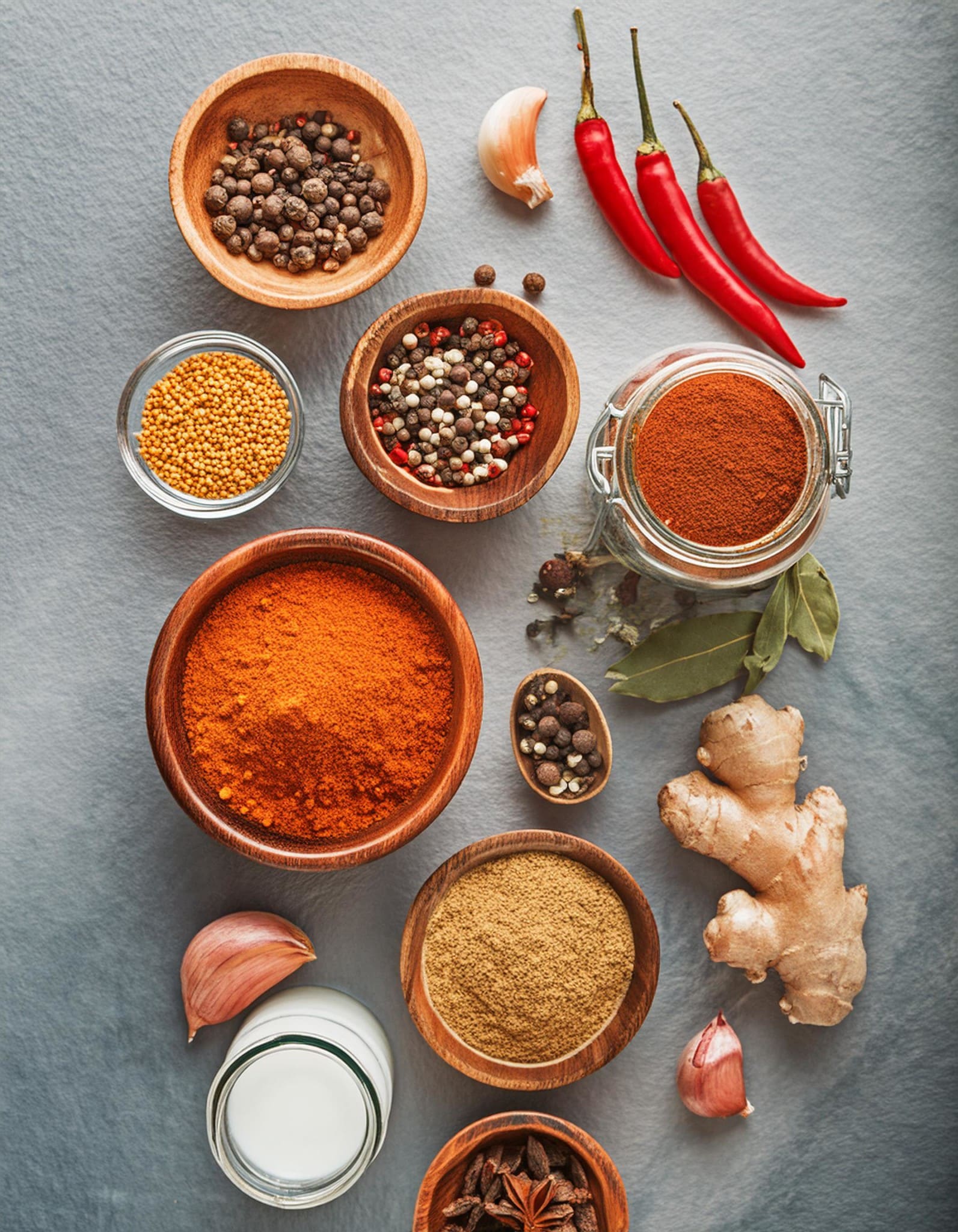 Les épices du Curry sont dispersées sur une table