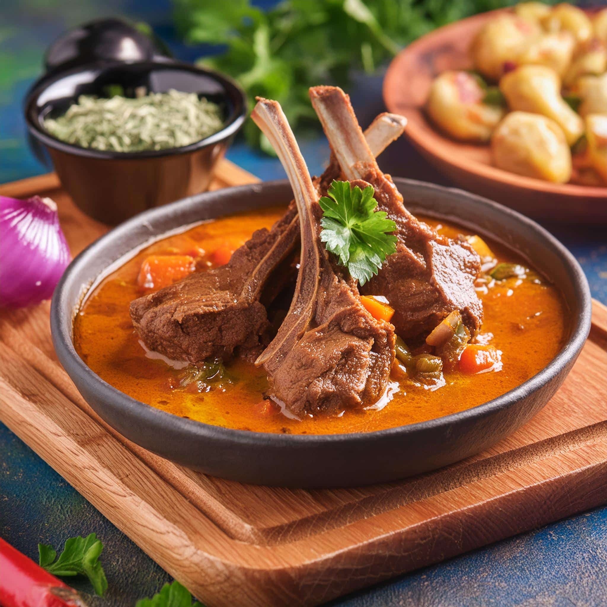 Un curry d'agenau avec des cotelettes