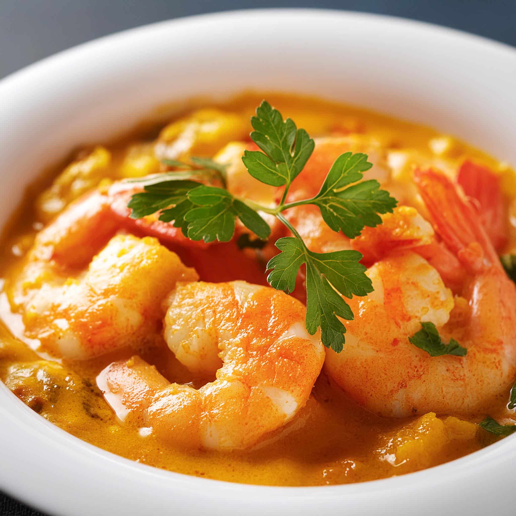 Un curry de crevette avec sa sauce onctueuse
