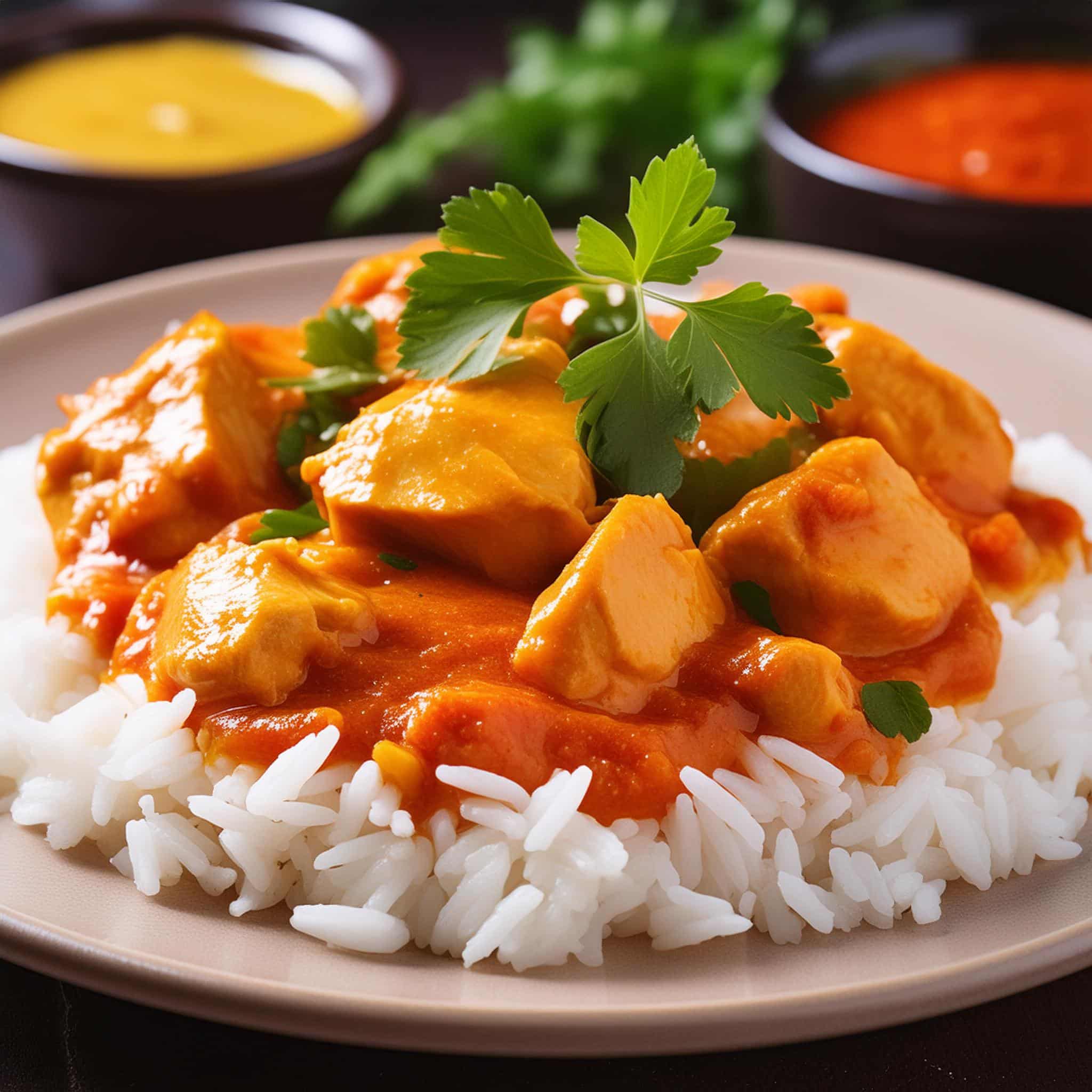 Un curry de poulet sur du riz au jasmin
