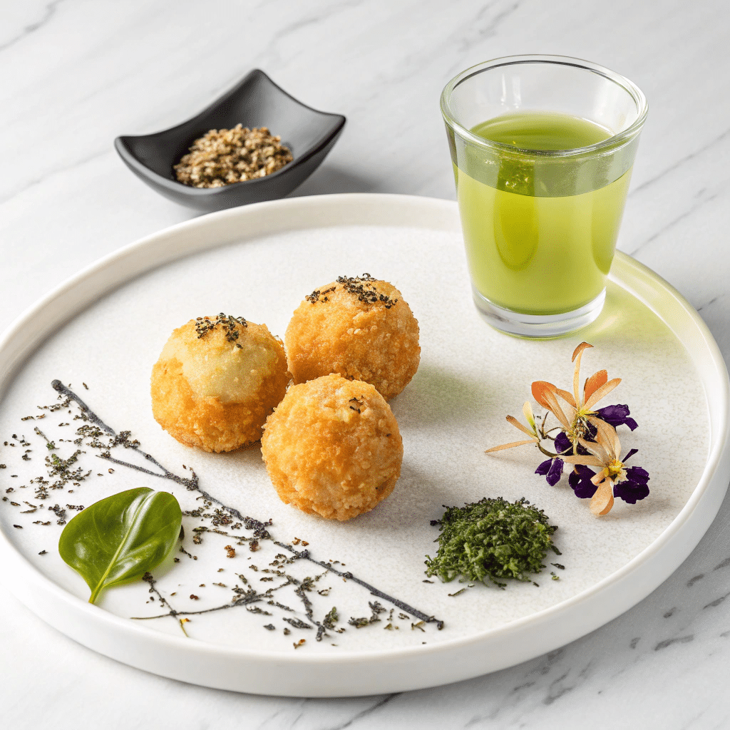 Meeresfrüchte-Tapas mit grünem/weißem Tee