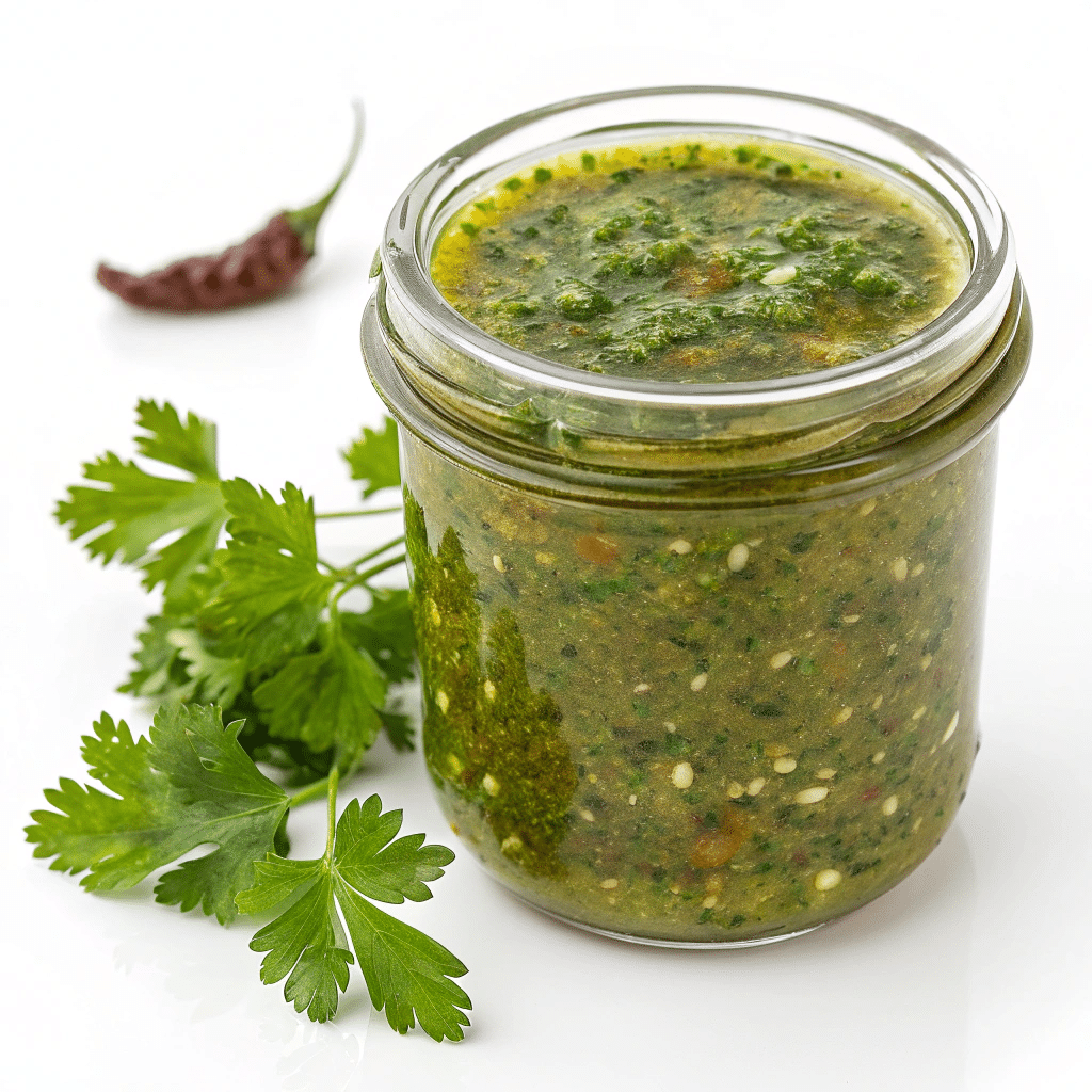 Du chimichurri dans un pot en verre