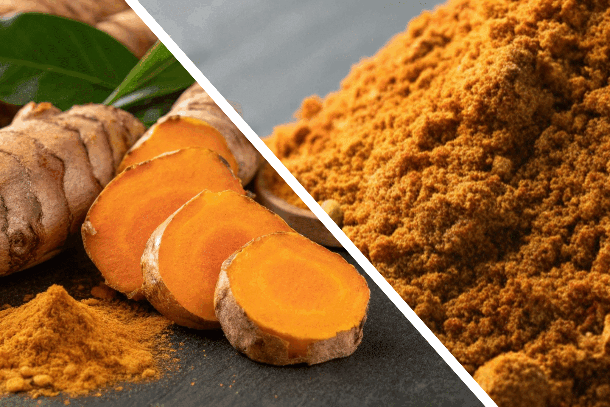 Du curcuma et du garam masala séparés par un trait blanc