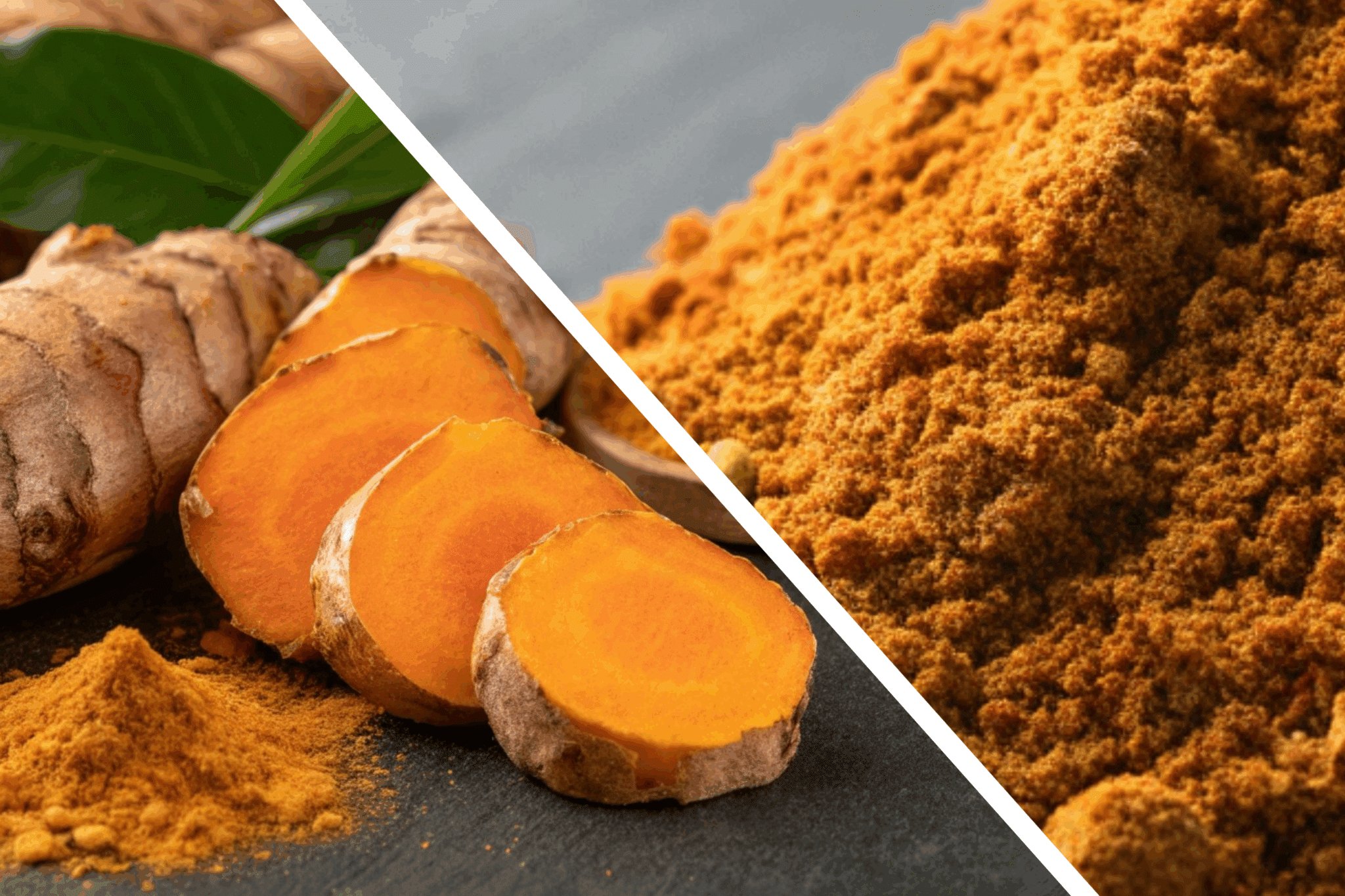 Du curcuma et du garam masala séparés par un trait blanc