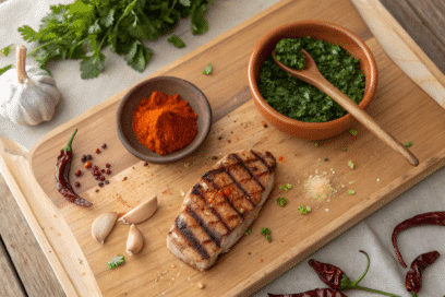 Un BBQ de viande avec du chimichurri et du paprika