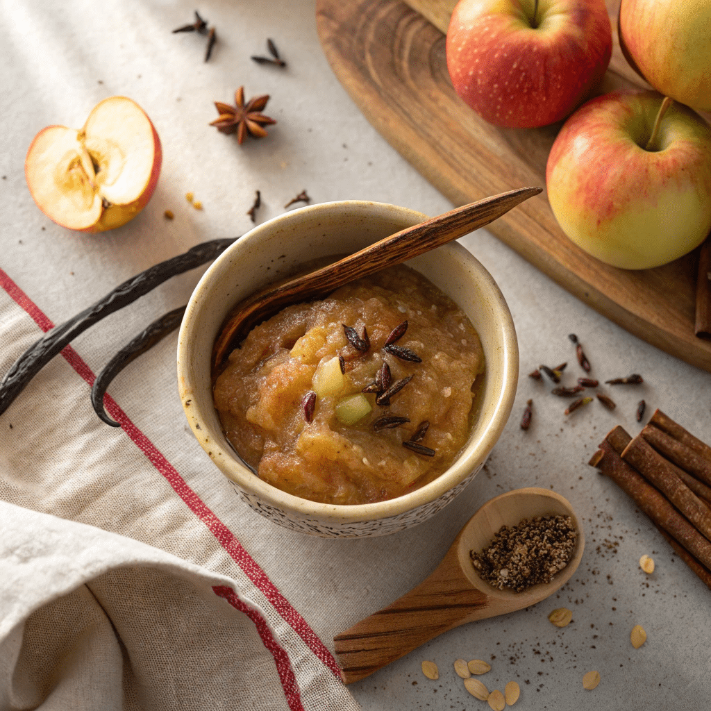 Une compotte des pommes à la vanille
