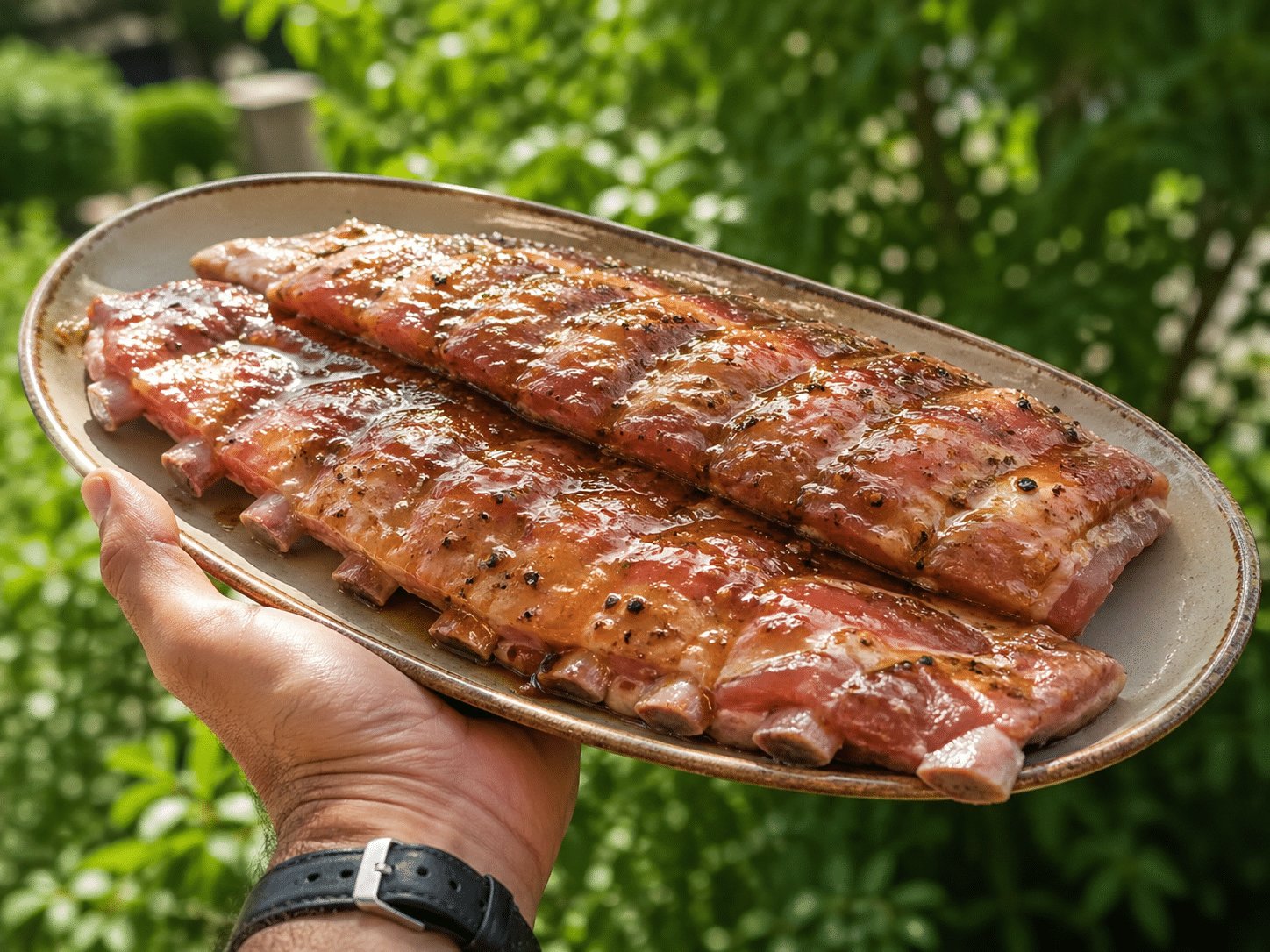 Des travers de porc marinés avec du poivre long de Java