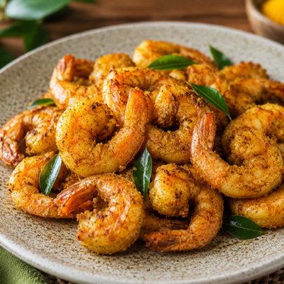 Des crevettes snackées aromatisé avec du curry de madras