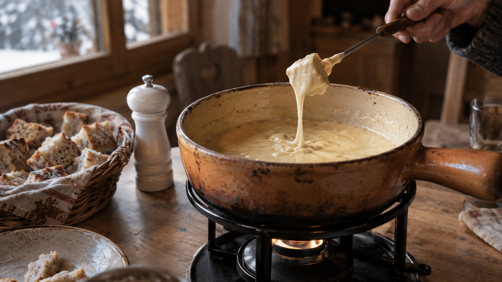 Un caquelon de fondue moitié-moitié.