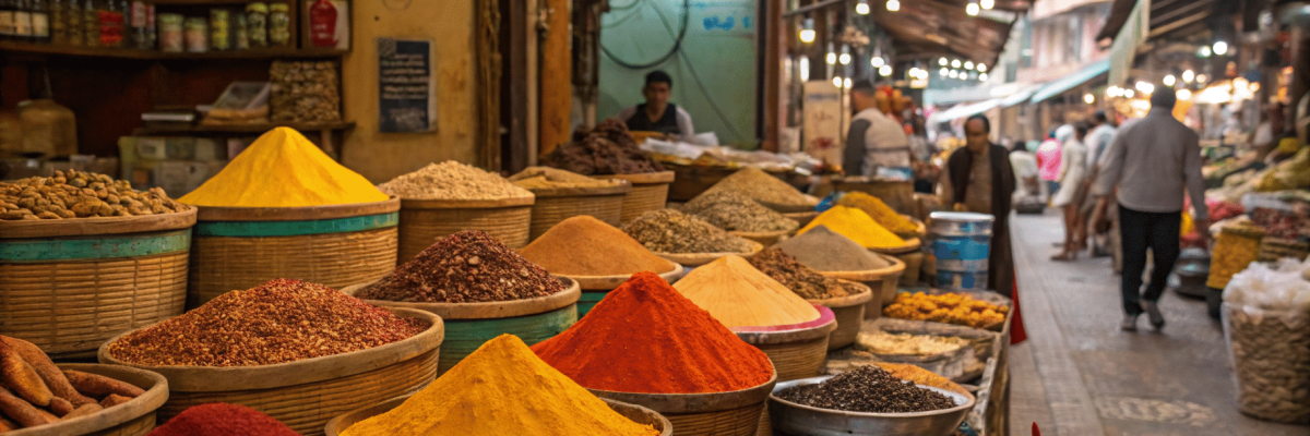 Un marché en thailande avec plein d'épices